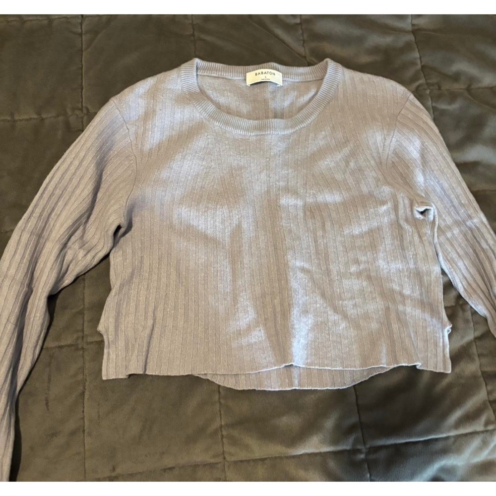Babaton Ribbed Long Sleeve Crew Neck Top Lavender Purple Size L Aritzia
